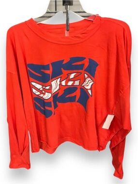 Free People Red Long-Sleeve Graphic Top with Navy & White Accent